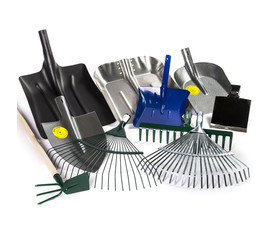 SHOVELS, SPADE, HOSE, RAKE, LAWN RAKE
